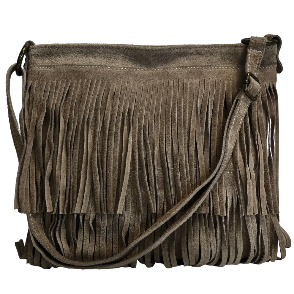 Modarno Suede Fringe Shoulder Bag - Wildleder-Umhängetasche für Damen