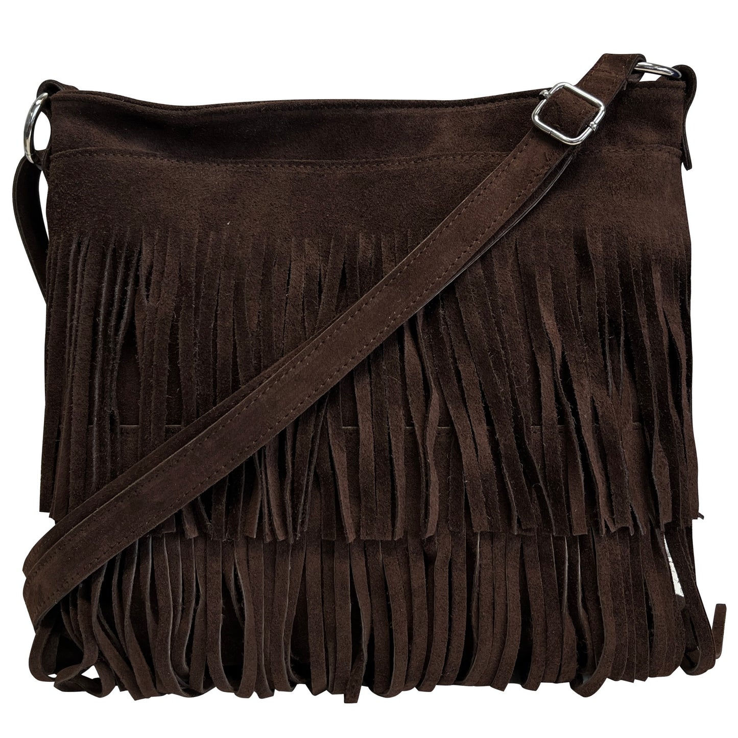 Modarno Suede Fringe Shoulder Bag - Wildleder-Umhängetasche für Damen