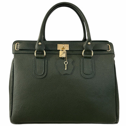 Modarno Borsa Donna Lucchetto a Mano e a tracolla in vera Pelle 37x17x25 cm