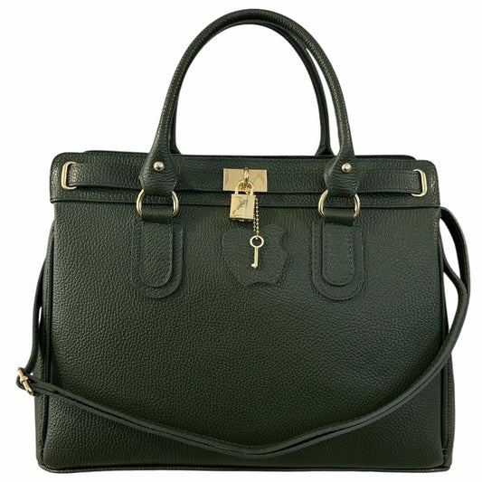 Modarno Borsa Donna Lucchetto a Mano e a tracolla in vera Pelle 37x17x25 cm