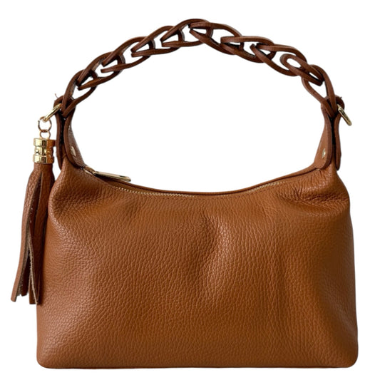 Modarno Borsetta a Mano Piccola In Vera Pelle Made in Italy Con Manico Intrecciato 26x10x16 cm