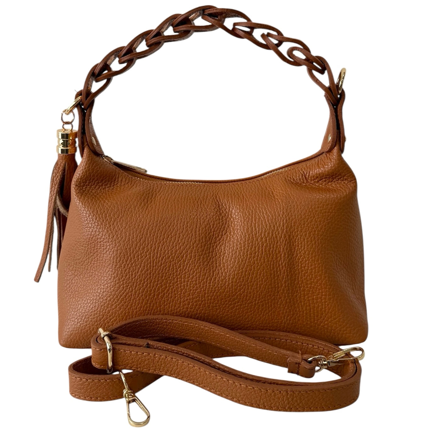 Modarno Borsetta a Mano Piccola In Vera Pelle Made in Italy Con Manico Intrecciato 26x10x16 cm