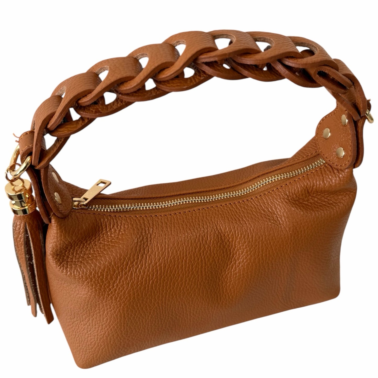 Modarno Borsetta a Mano Piccola In Vera Pelle Made in Italy Con Manico Intrecciato 26x10x16 cm