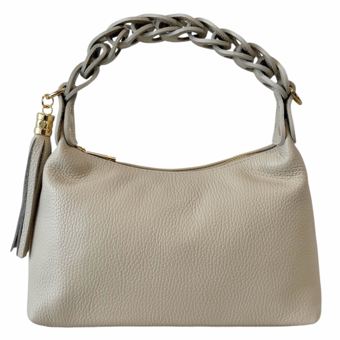 Modarno Borsetta a Mano Piccola In Vera Pelle Made in Italy Con Manico Intrecciato 26x10x16 cm