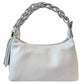 Modarno Borsetta a Mano Piccola In Vera Pelle Made in Italy Con Manico Intrecciato 26x10x16 cm
