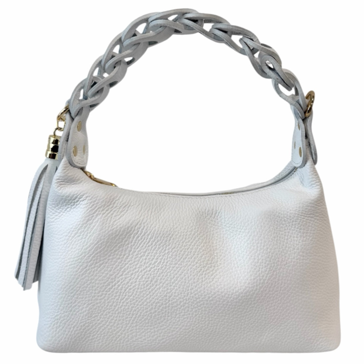 Modarno Borsetta a Mano Piccola In Vera Pelle Made in Italy Con Manico Intrecciato 26x10x16 cm