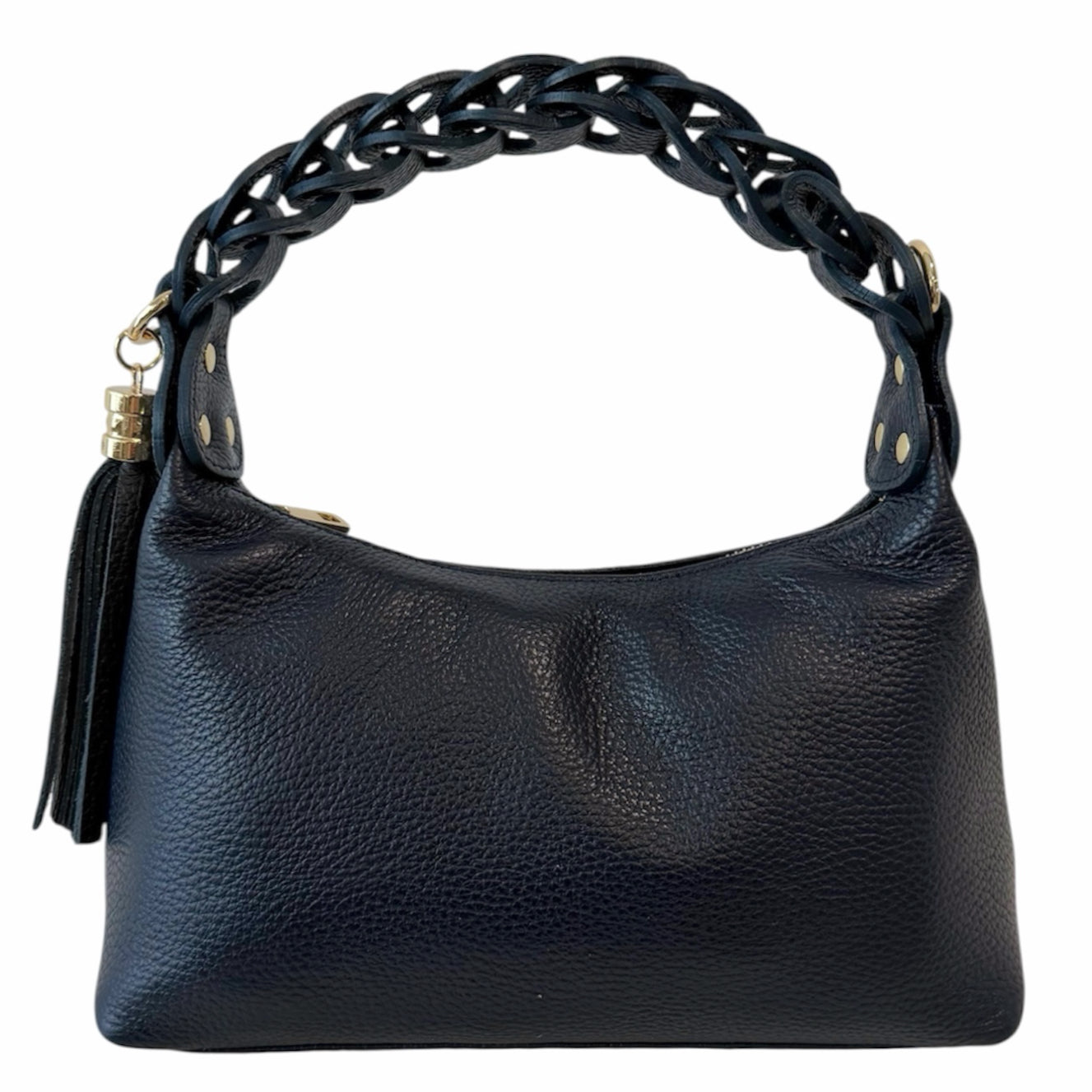 Modarno Borsetta a Mano Piccola In Vera Pelle Made in Italy Con Manico Intrecciato 26x10x16 cm