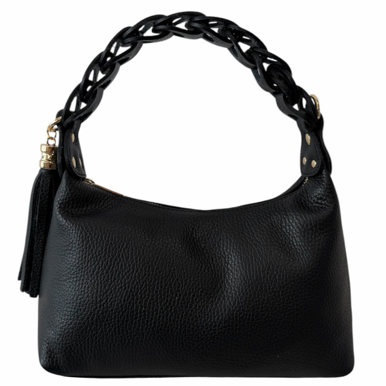 Modarno Borsetta a Mano Piccola In Vera Pelle Made in Italy Con Manico Intrecciato 26x10x16 cm