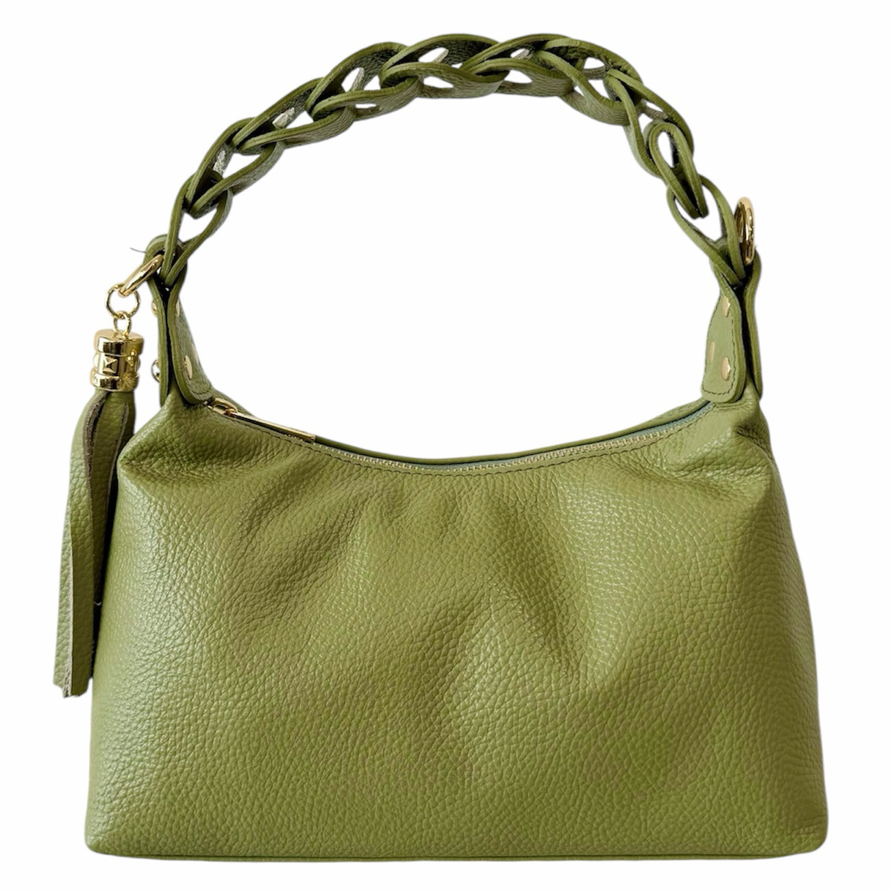 Modarno Borsetta a Mano Piccola In Vera Pelle Made in Italy Con Manico Intrecciato 26x10x16 cm