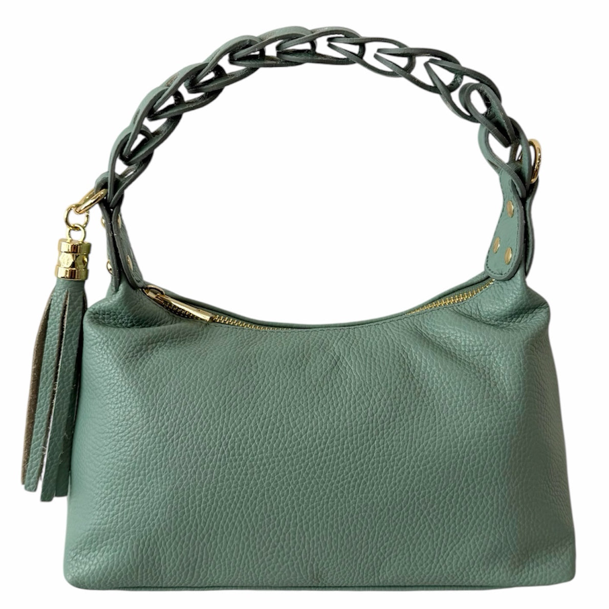 Modarno Borsetta a Mano Piccola In Vera Pelle Made in Italy Con Manico Intrecciato 26x10x16 cm