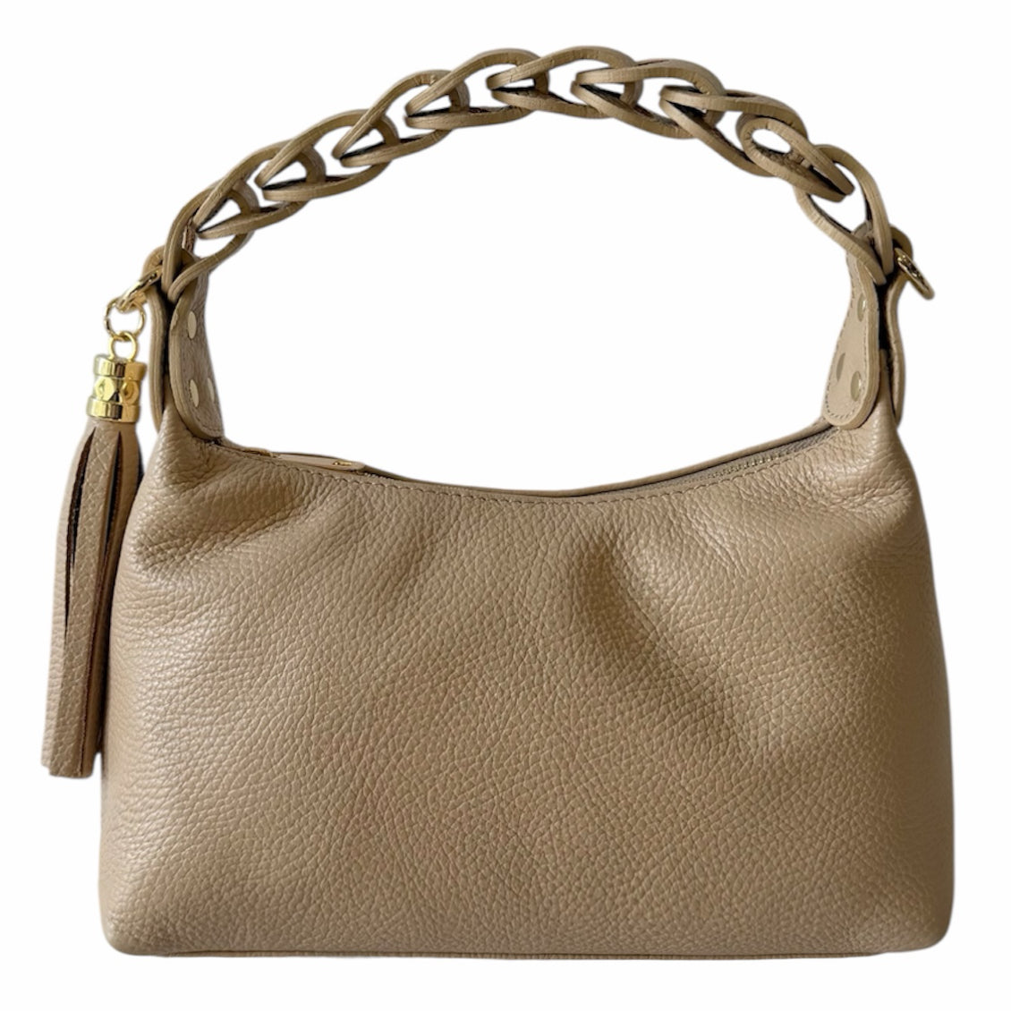 Modarno Borsetta a Mano Piccola In Vera Pelle Made in Italy Con Manico Intrecciato 26x10x16 cm