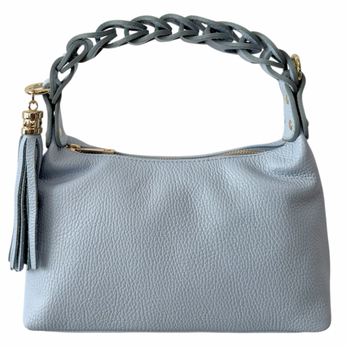 Modarno Borsetta a Mano Piccola In Vera Pelle Made in Italy Con Manico Intrecciato 26x10x16 cm