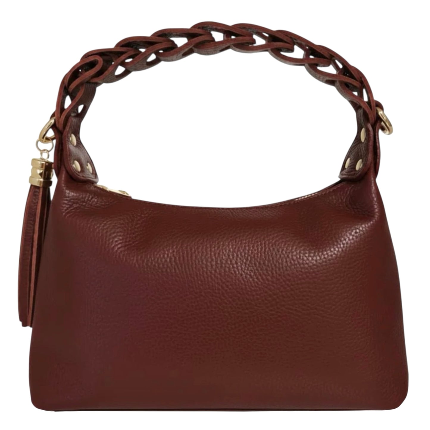 Modarno Borsetta a Mano Piccola In Vera Pelle Made in Italy Con Manico Intrecciato 26x10x16 cm