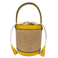 Modarno Borsa Secchiello in Vera Pelle spazzolata e rafia 18x13x16 cm