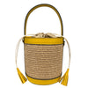 Modarno Borsa Secchiello in Vera Pelle spazzolata e rafia 18x13x16 cm