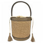 Modarno Borsa Secchiello in Vera Pelle spazzolata e rafia 18x13x16 cm