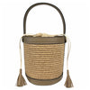 Modarno Borsa Secchiello in Vera Pelle spazzolata e rafia 18x13x16 cm
