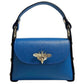 Modarno mini bag in genuine dollar leather with bee-shaped lobster clasp closure, side studs, removable metal chain, leather handle