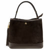 Modarno Borsa Secchiello Grande in camoscio con dettagli in vera pelle 25x14x23 cm