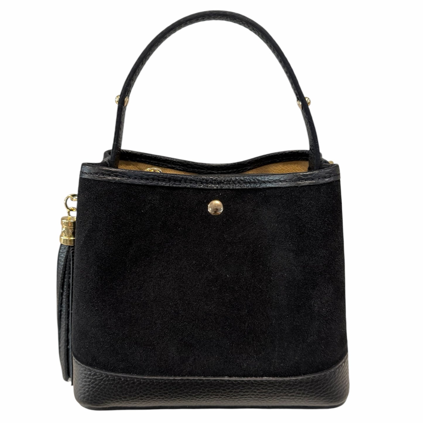 Modarno Borsa Secchiello Grande in camoscio con dettagli in vera pelle 25x14x23 cm