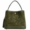 Modarno Borsa Secchiello Grande in camoscio con dettagli in vera pelle 25x14x23 cm