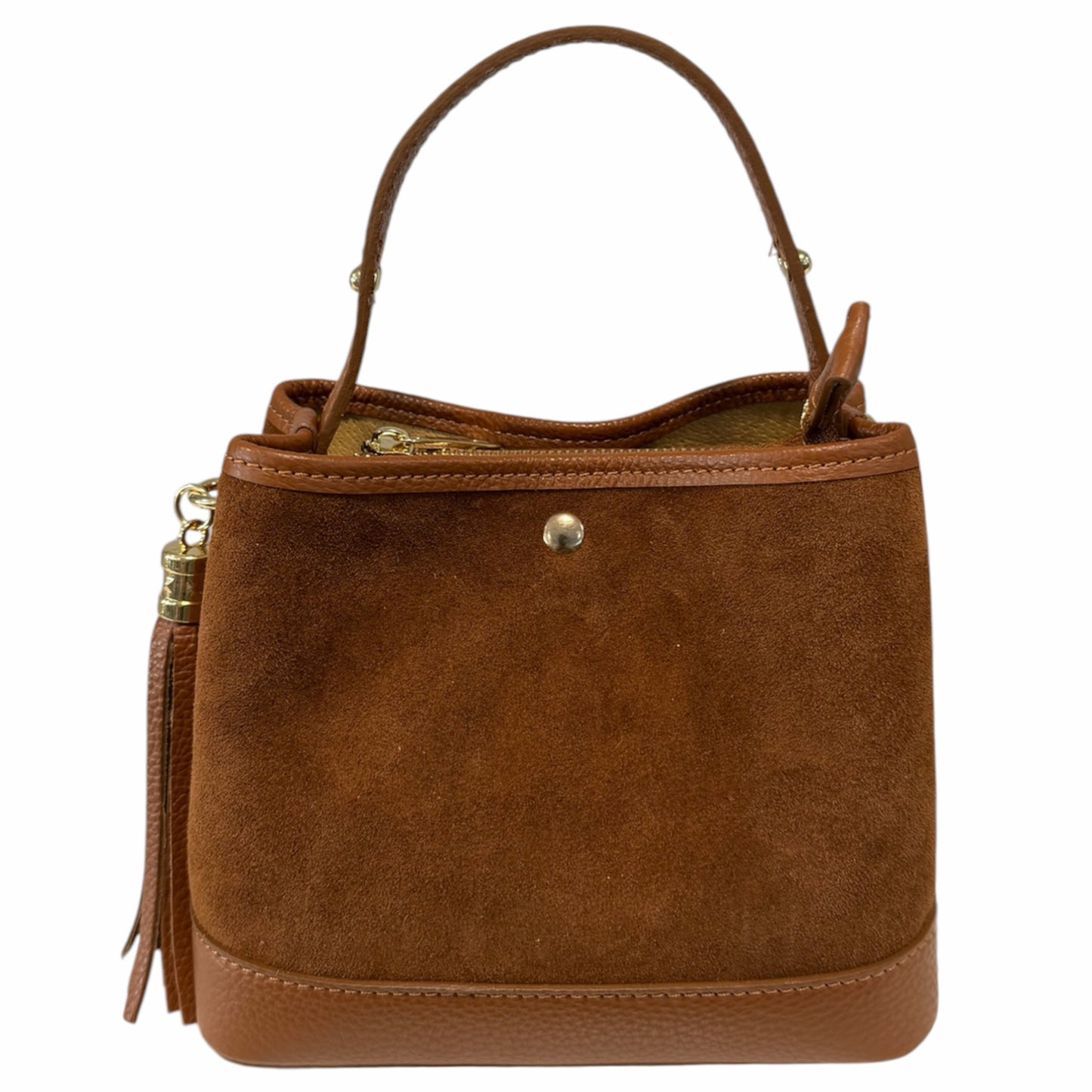 Modarno Borsetta a Secchiello in camoscio con dettagli in vera pelle 20x11x18 cm