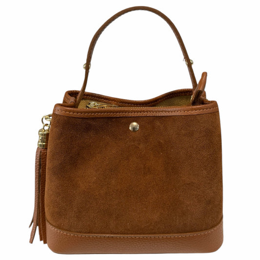 Modarno Borsetta a Secchiello in camoscio con dettagli in vera pelle 20x11x18 cm