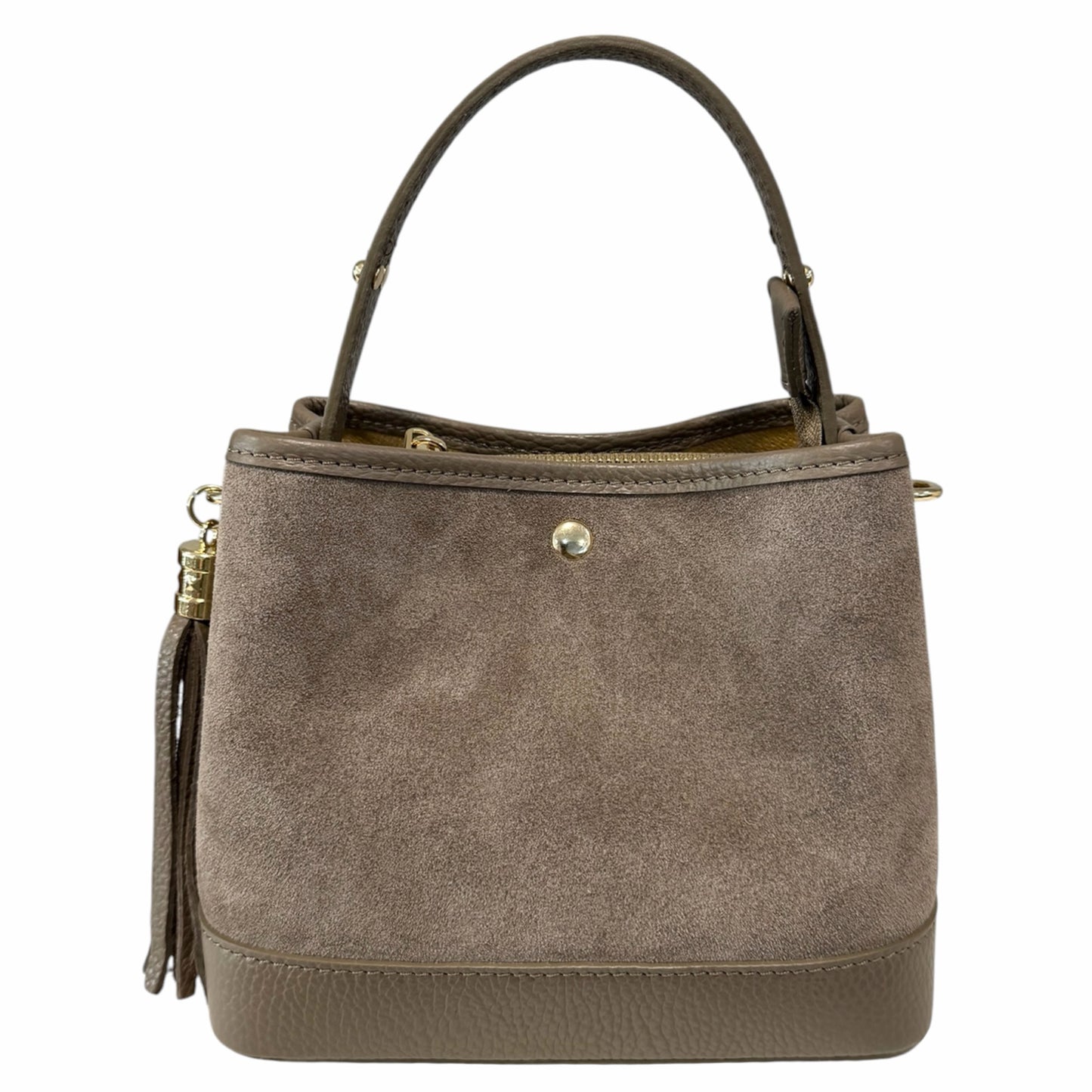 Modarno Borsa Secchiello Grande in camoscio con dettagli in vera pelle 25x14x23 cm