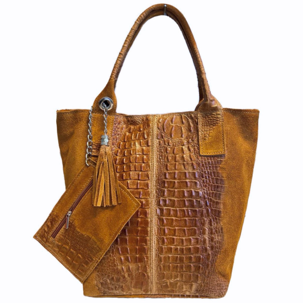 Modarno Borsa donna a mano in camoscio Effetto Cocco 26x16x35 cm