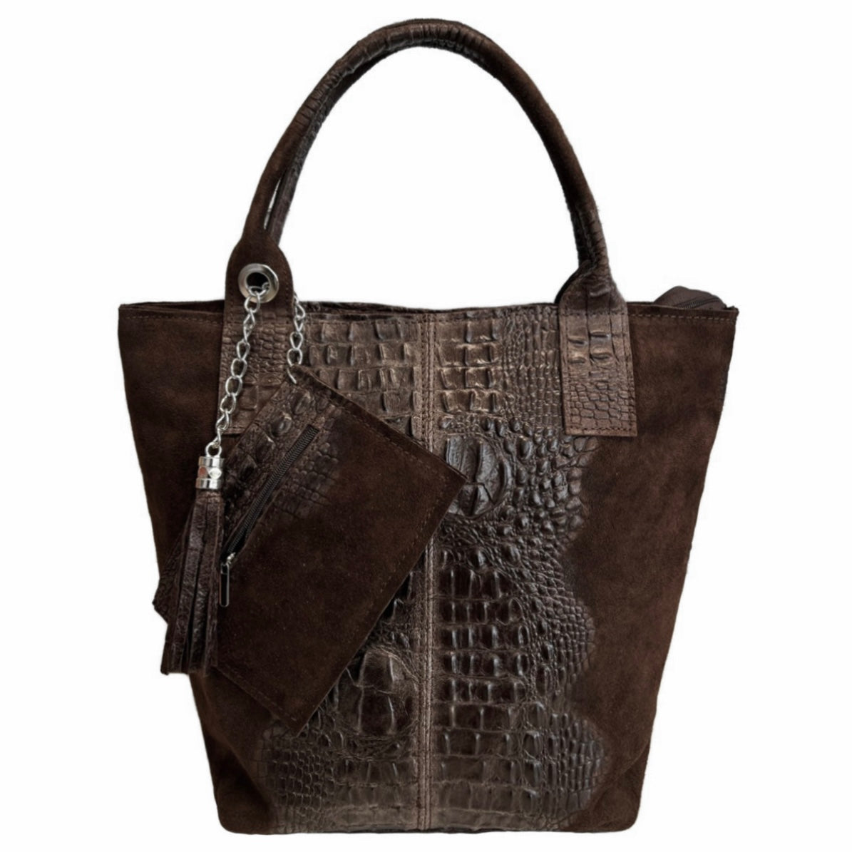 Modarno Borsa donna a mano in camoscio Effetto Cocco 26x16x35 cm