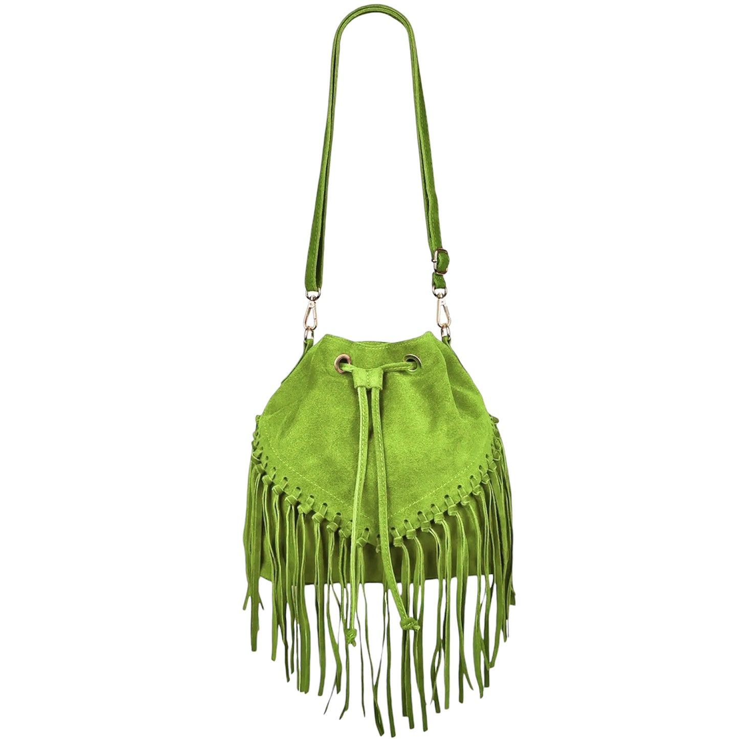 Modarno Borsa in pelle scamosciata con frangie 26x13x26 cm