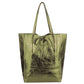 Modarno Shopper Bag a spalla in pelle Metallizzata con doppio manico e tasca interna in pelle Metallizzata