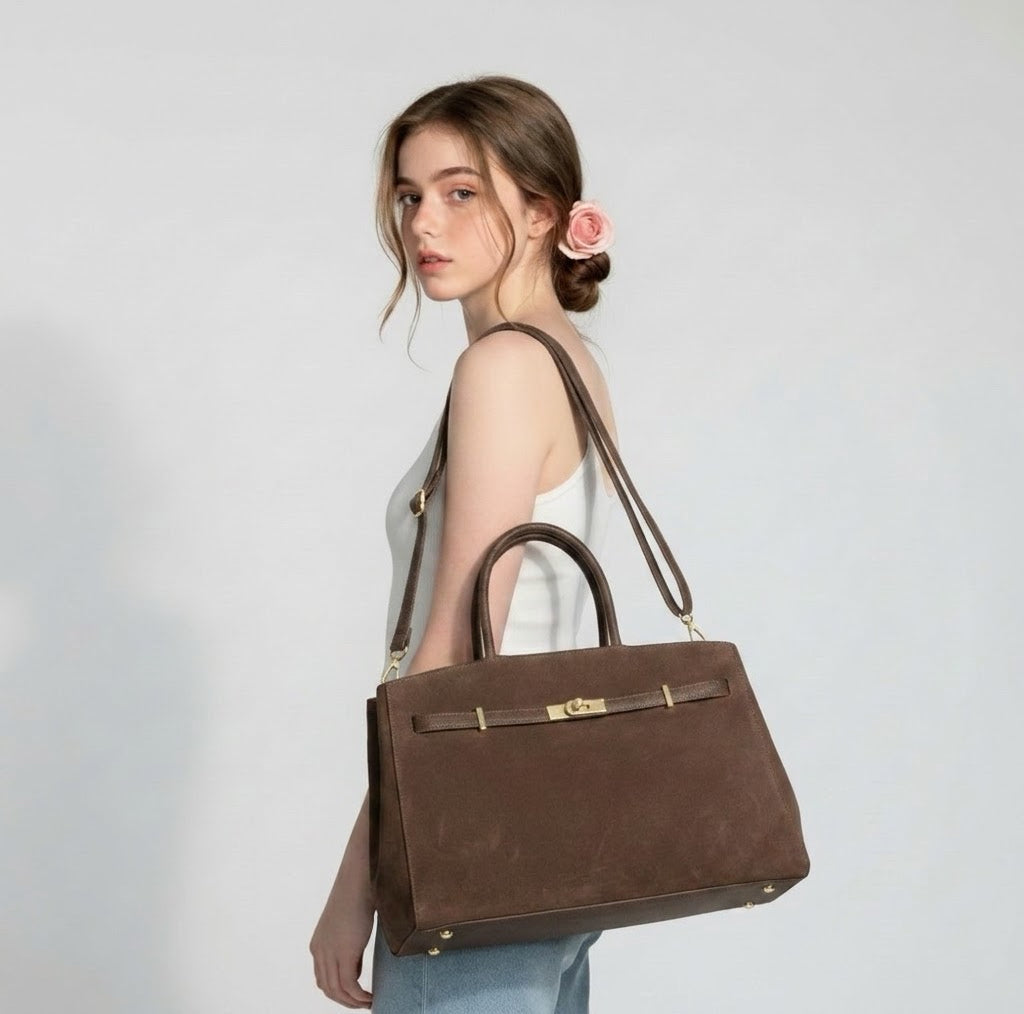Modarno Borsa Grande in vera pelle Scamosciata Aura 40x17x26 cm