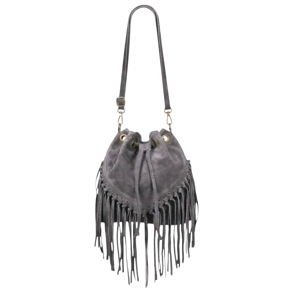 Modarno Borsa in pelle scamosciata con frangie 26x13x26 cm