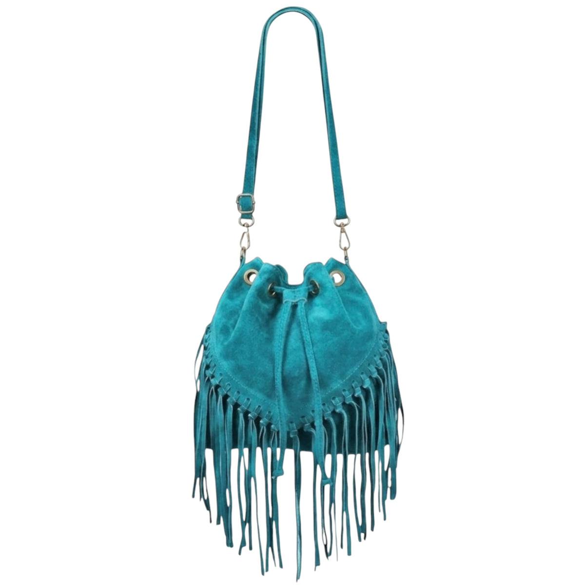 Modarno Borsa in pelle scamosciata con frangie 26x13x26 cm