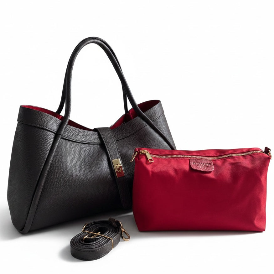 Modarno Borsa a Mano In Vera Pelle Media Con Doppio Manico 34x17x20