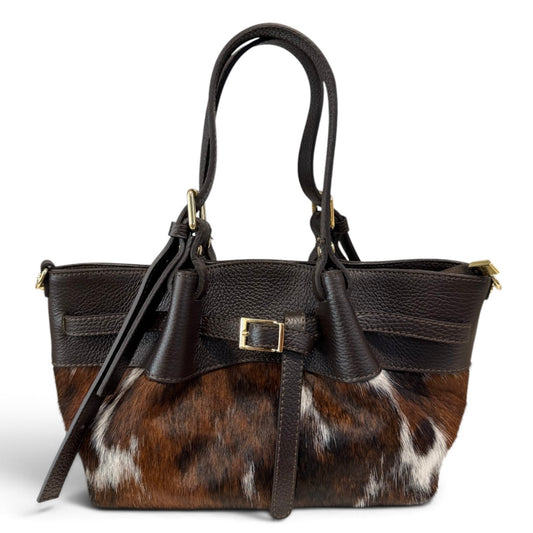 Modarno Borsetta Shopper doppio manico in vera pelle e cavallino lussuoso 33x10x18 cm