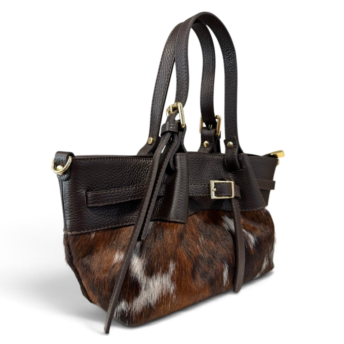 Modarno Borsetta Shopper doppio manico in vera pelle e cavallino lussuoso 33x10x18 cm