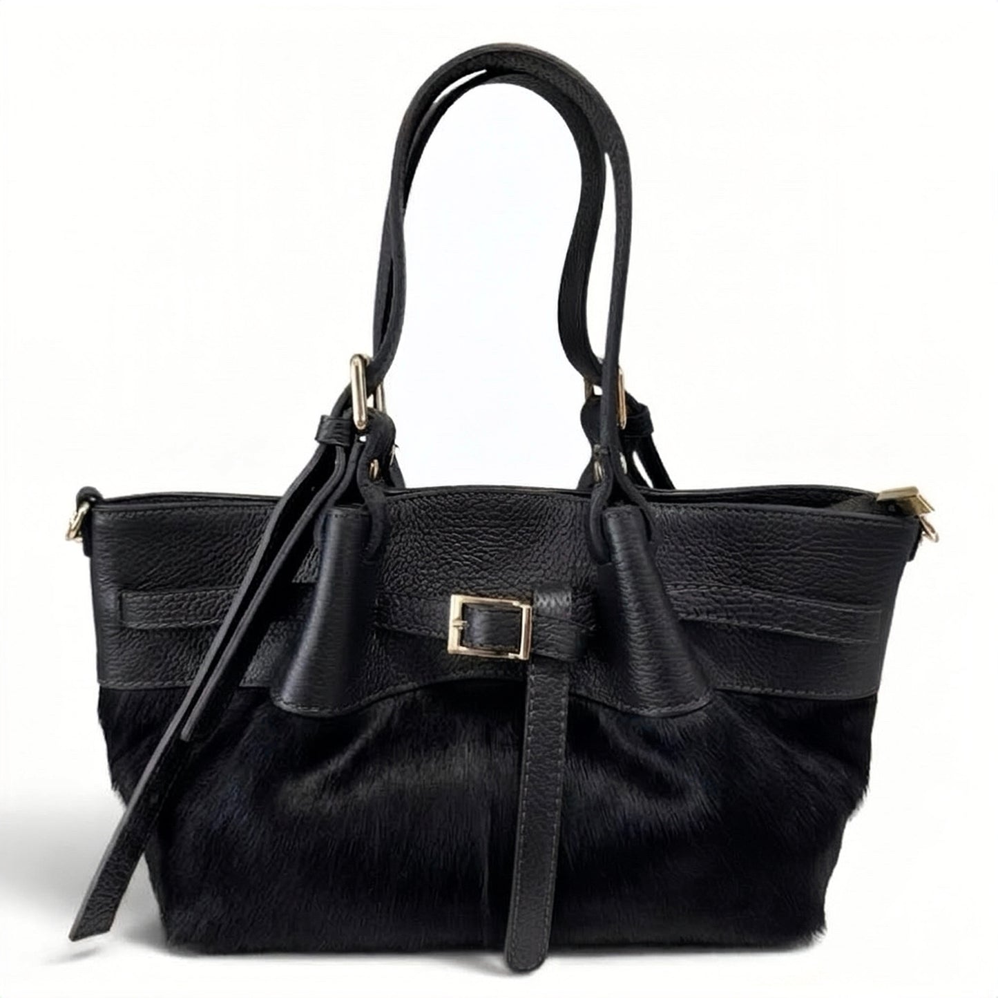 Modarno Borsetta Shopper doppio manico in vera pelle e cavallino lussuoso 33x10x18 cm