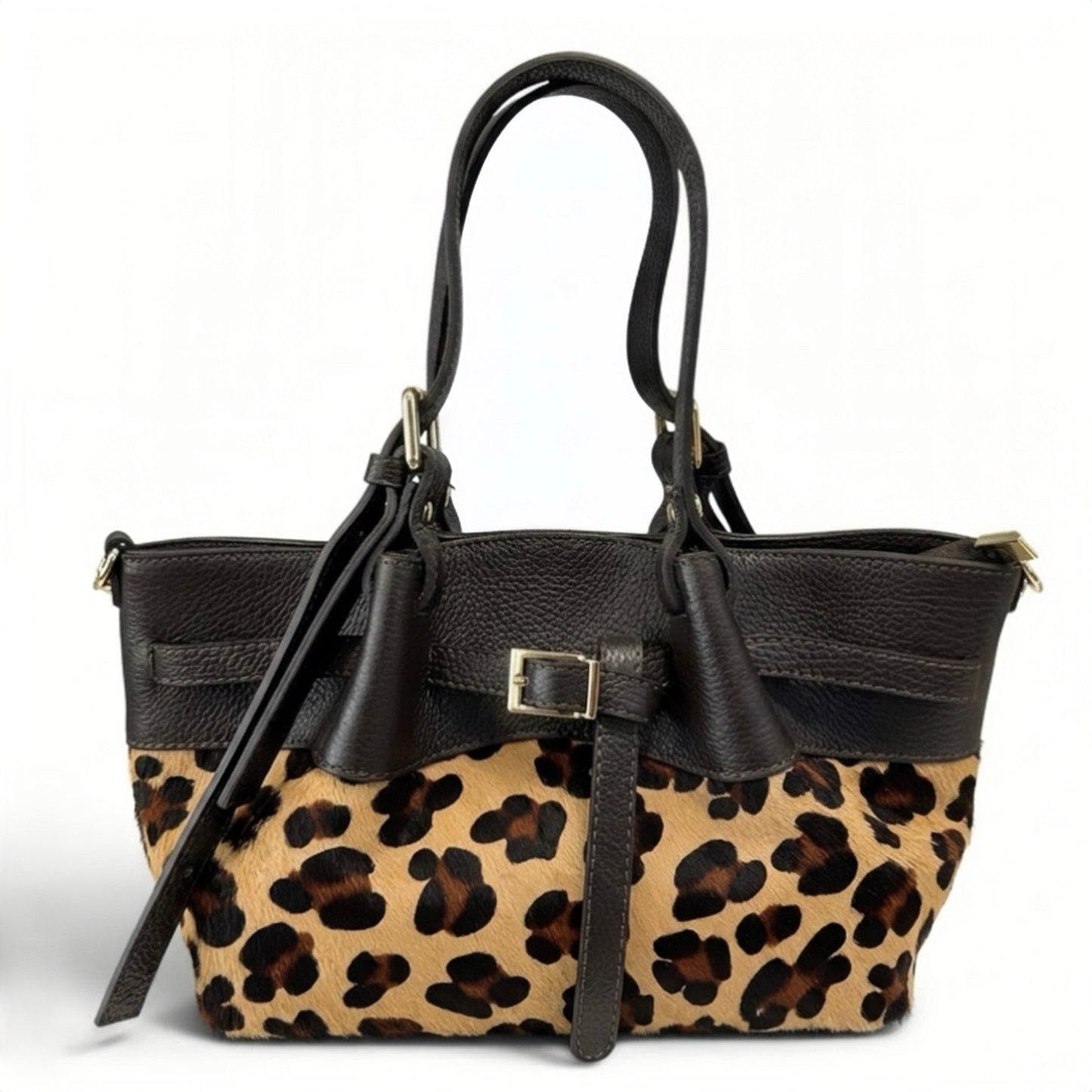 Modarno Borsetta Shopper doppio manico in vera pelle e cavallino lussuoso 33x10x18 cm