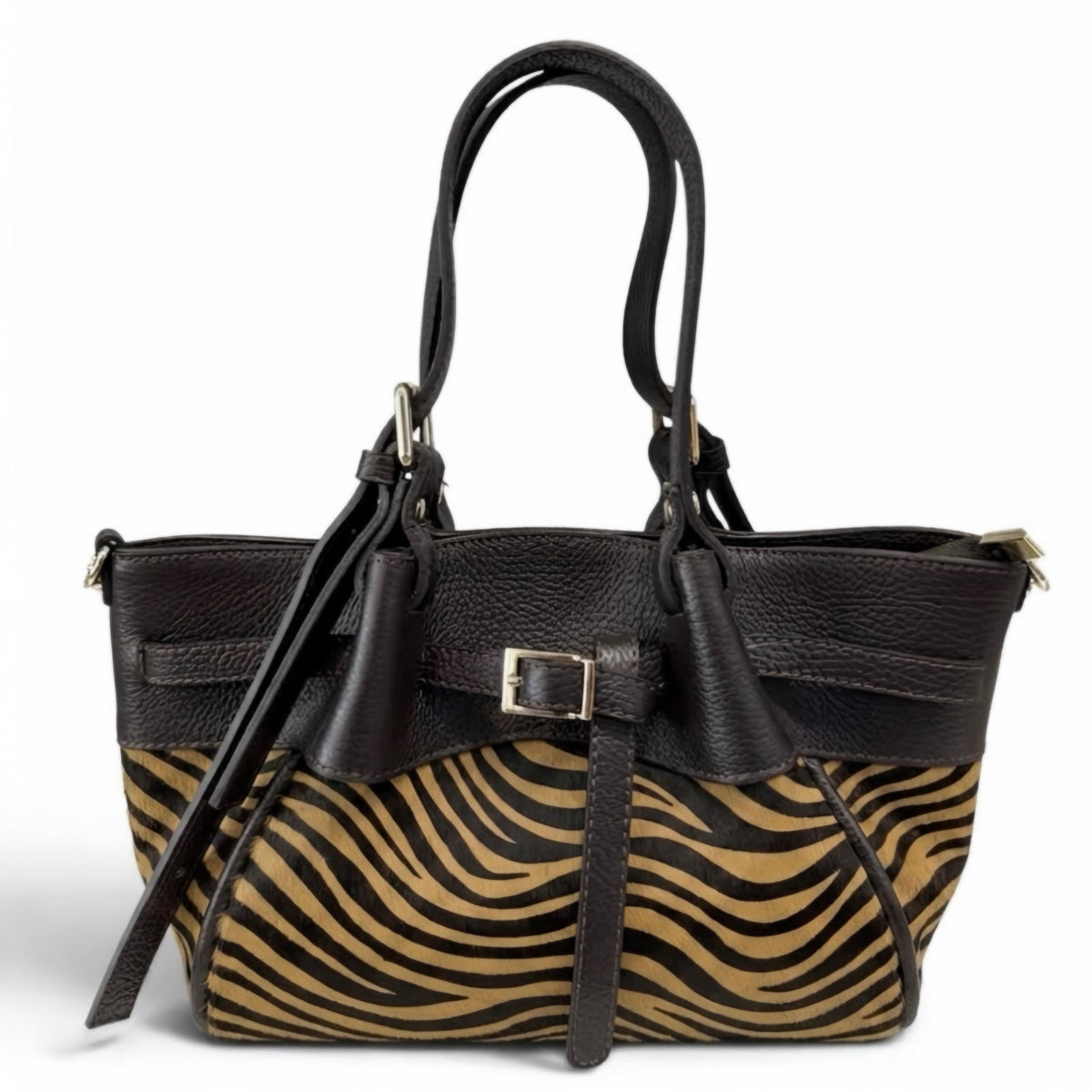 Modarno Borsetta Shopper doppio manico in vera pelle e cavallino lussuoso 33x10x18 cm