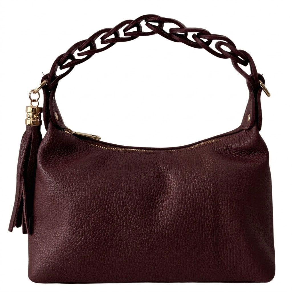 Modarno Borsetta a Mano Piccola In Vera Pelle Made in Italy Con Manico Intrecciato 26x10x16 cm