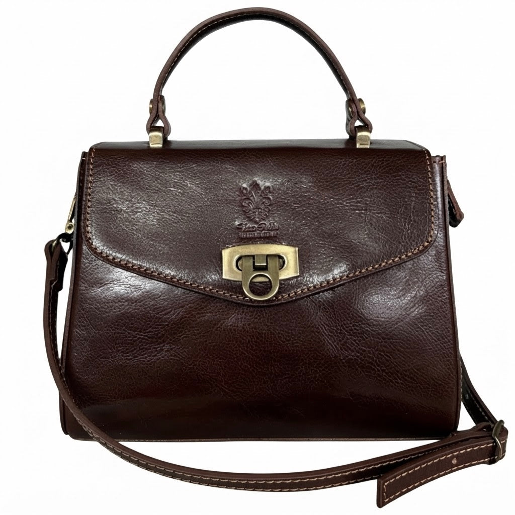 Modarno Borsa donna a mano e tracolla in vera pelle Vacchetta 22x11x17 cm