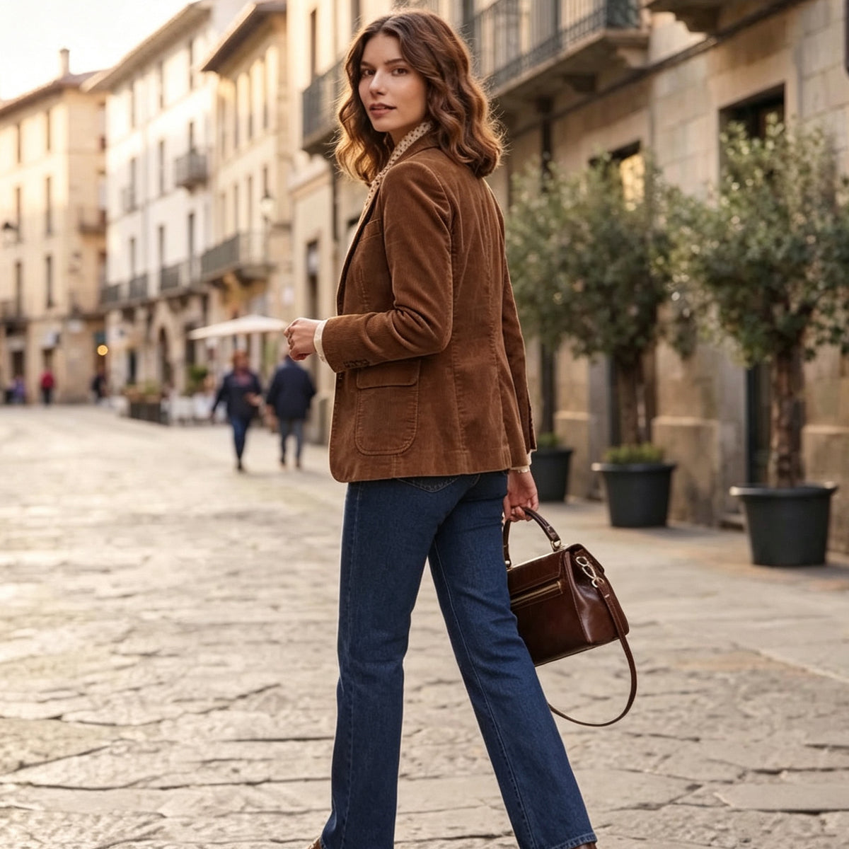 Modarno Borsa donna a mano e tracolla in vera pelle Vacchetta 22x11x17 cm