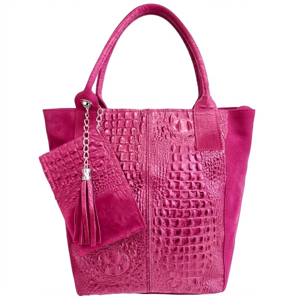 Modarno Borsa donna a mano in camoscio Effetto Cocco 26x16x35 cm