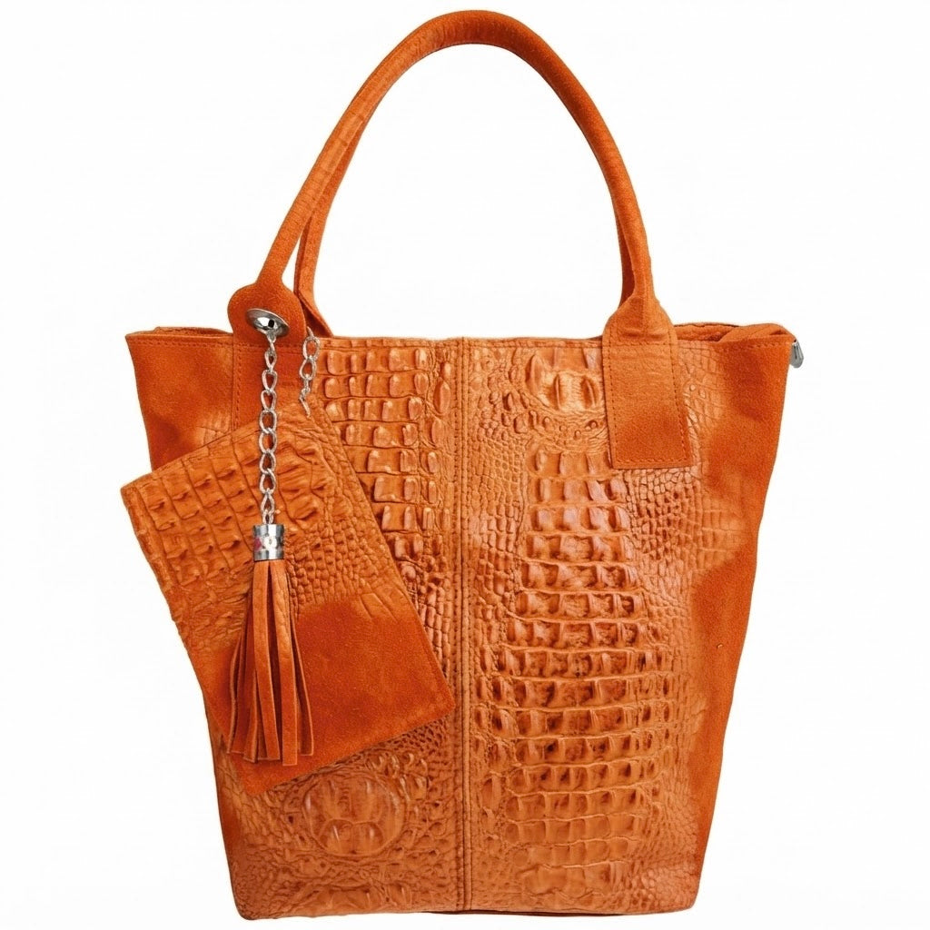 Modarno Borsa donna a mano in camoscio Effetto Cocco 26x16x35 cm