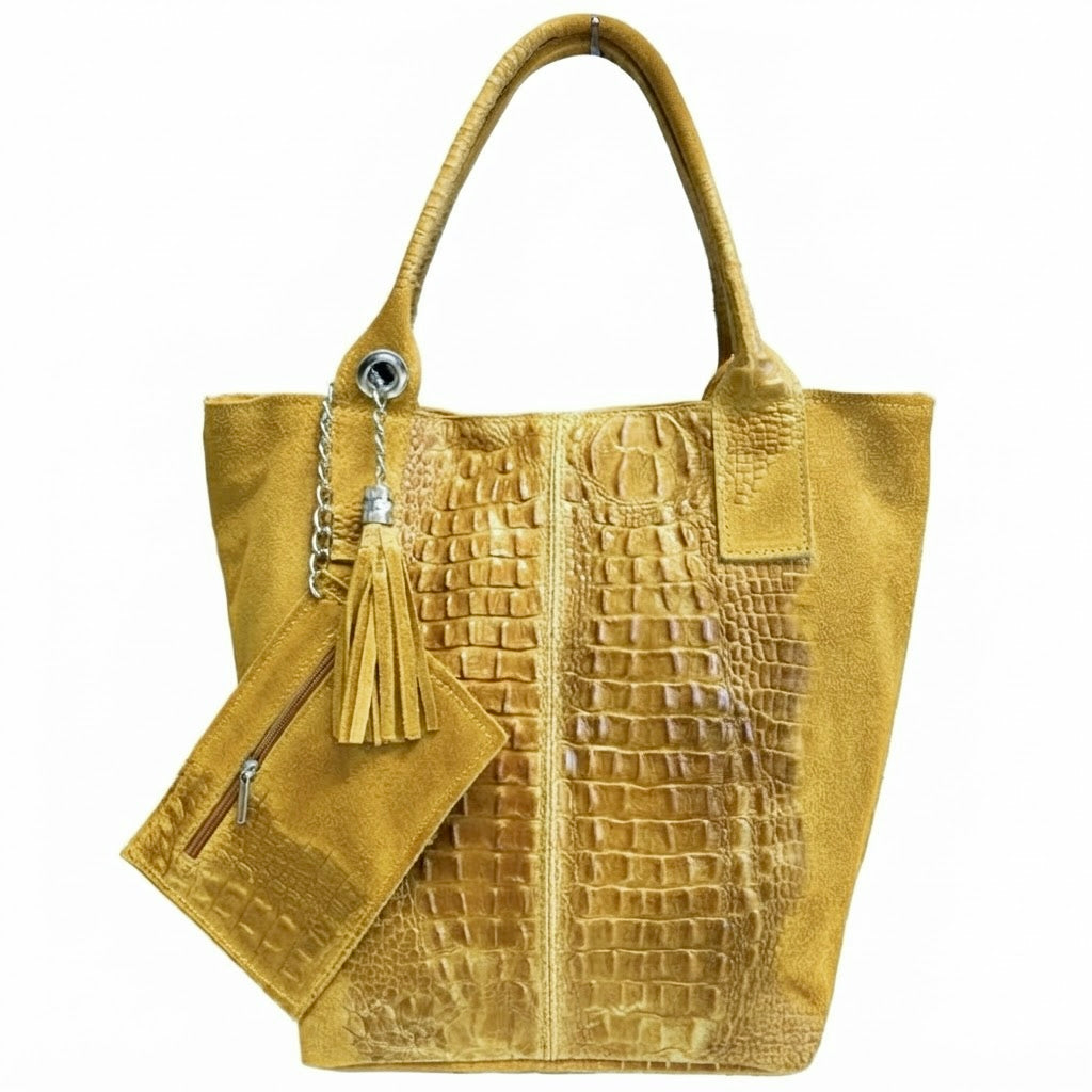 Modarno Borsa donna a mano in camoscio Effetto Cocco 26x16x35 cm