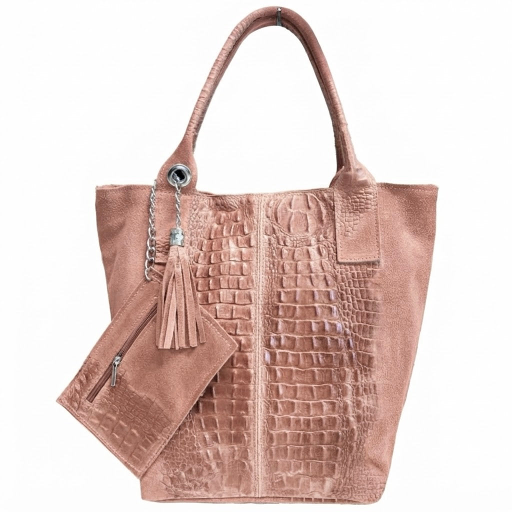 Modarno Borsa donna a mano in camoscio Effetto Cocco 26x16x35 cm
