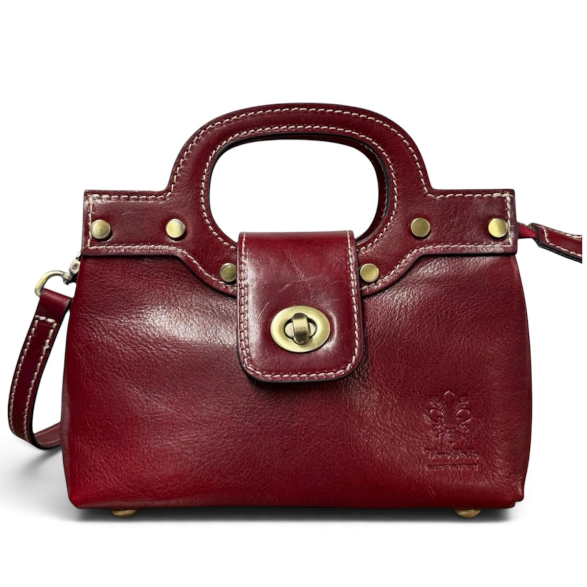 Modarno Borsetta donna a mano e tracolla in vera pelle vacchetta 21x8x14 cm