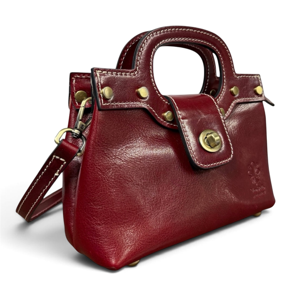 Modarno Borsetta donna a mano e tracolla in vera pelle vacchetta 21x8x14 cm